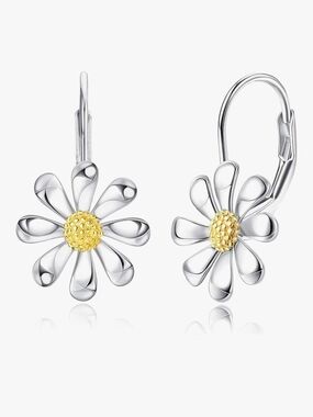 Silver White Gold Plated Daisy Drop Earrings NWT